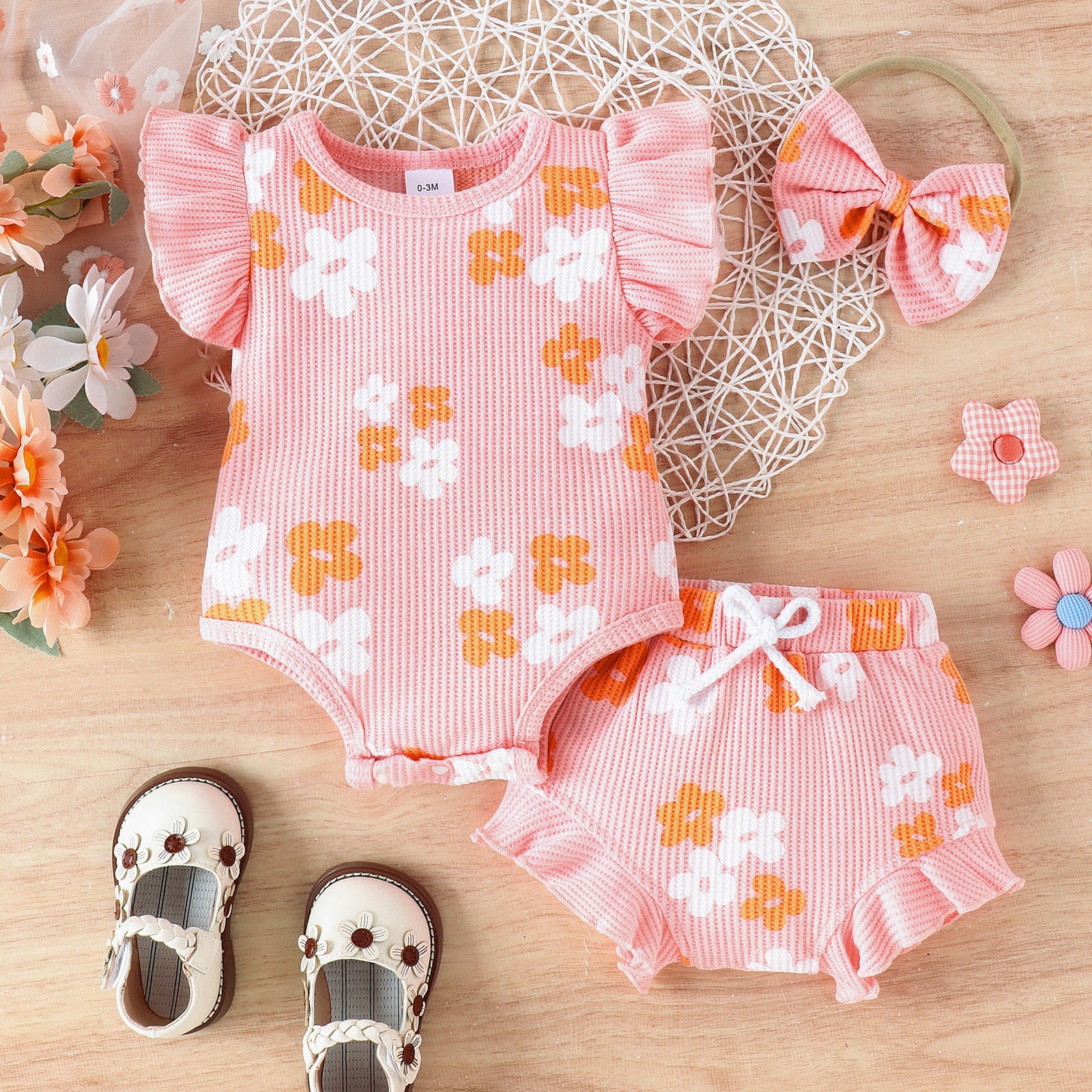 Flower Power Bodysuit Shorts Two-piece Set