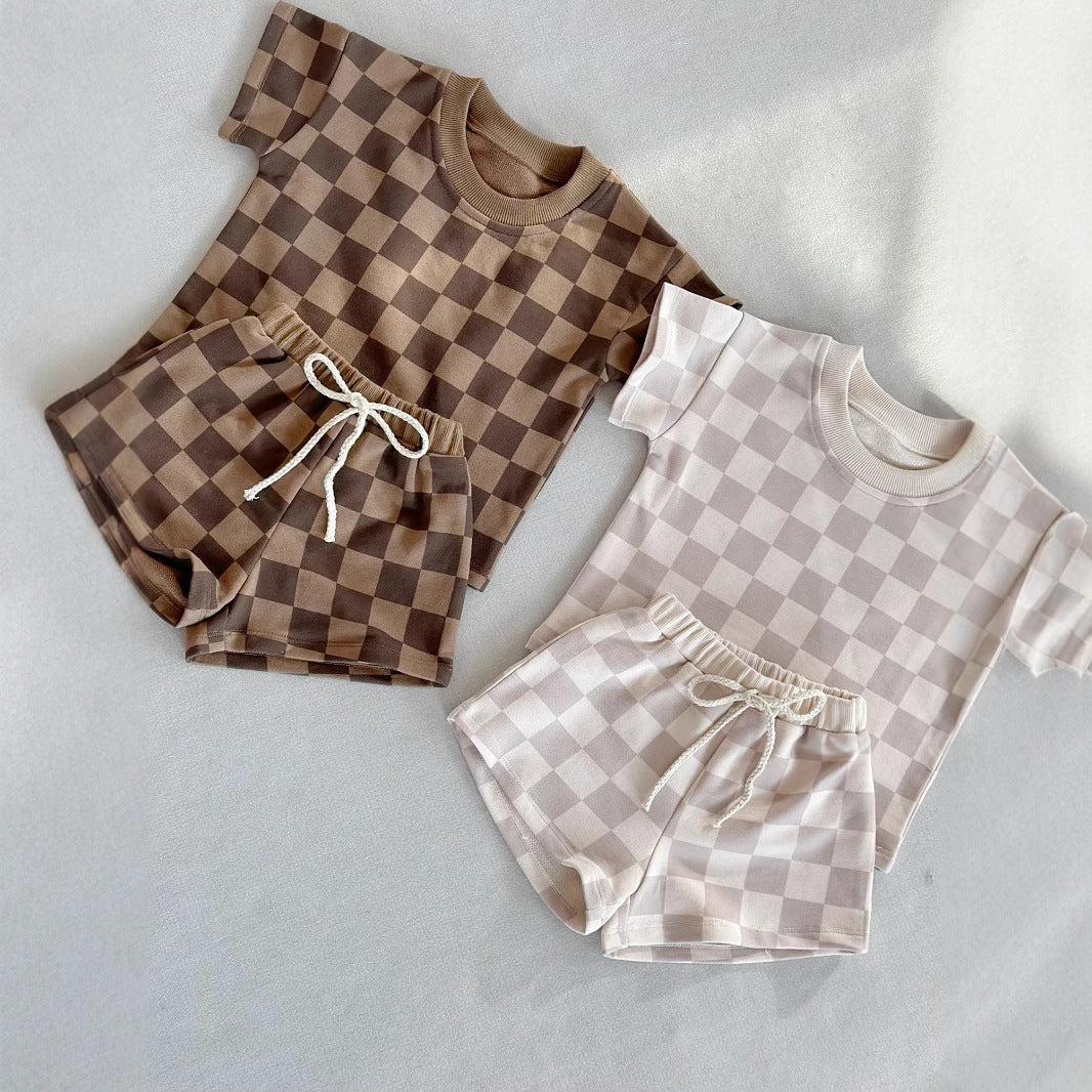 Checkered Print Little Man Top and Bottom Set