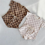 Checkered Print Little Man Top and Bottom Set