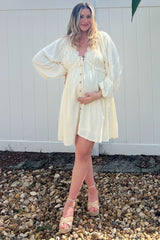 Three Little Tots Beige Crochet Lace Button Front Maternity Dress, second additional photo