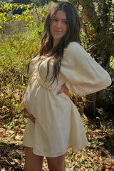 Three Little Tots Beige Crochet Lace Button Front Maternity Dress, third additional photo