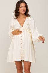 Three Little Tots Beige Crochet Lace Button Front Maternity Dress