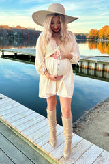 Three Little Tots Beige Crochet Lace Button Front Maternity Dress, seventh additional photo