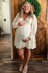 Three Little Tots Beige Crochet Lace Button Front Maternity Dress, eighth additional photo
