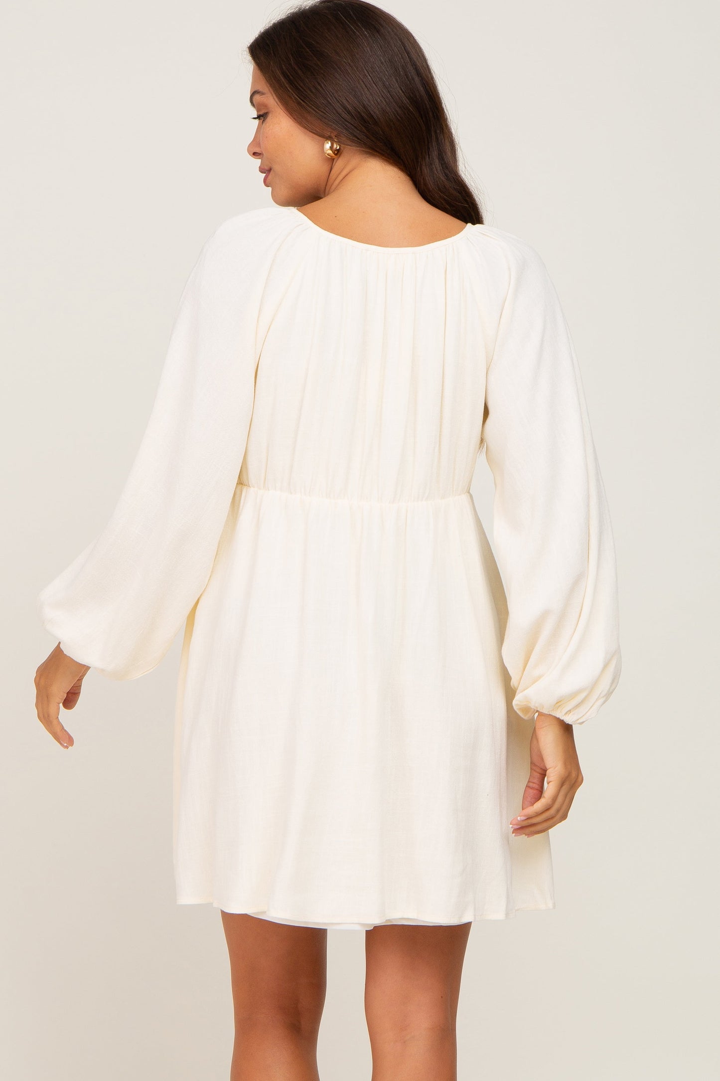 Three Little Tots Beige Crochet Lace Button Front Maternity Dress, additional view