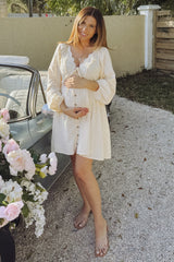 Three Little Tots Beige Crochet Lace Button Front Maternity Dress, tenth additional photo