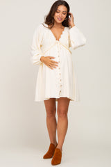 Three Little Tots Beige Crochet Lace Button Front Maternity Dress, extra product detail