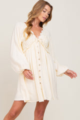 Three Little Tots Beige Crochet Lace Button Front Maternity Dress, additional product photo