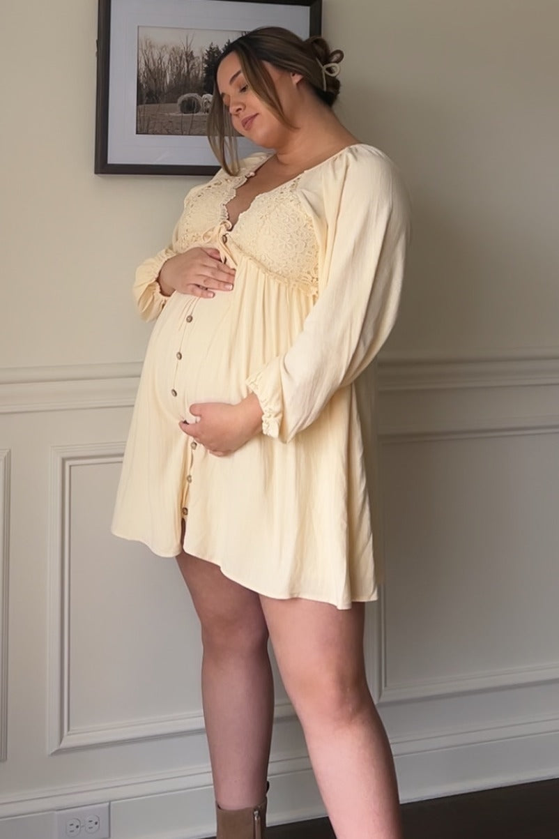 Three Little Tots Beige Crochet Lace Button Front Maternity Dress, additional product photo