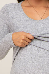 Three Little Tots Heather Grey Brushed Knit Long Sleeve Maternity Wrap Nursing Dress, extra product detail