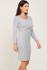 Three Little Tots Heather Grey Brushed Knit Long Sleeve Wrap Nursing Dress, additional product photo