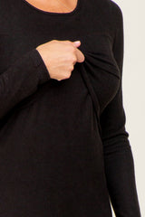 Three Little Tots Black Brushed Knit Long Sleeve Wrap Nursing Dress, additional view