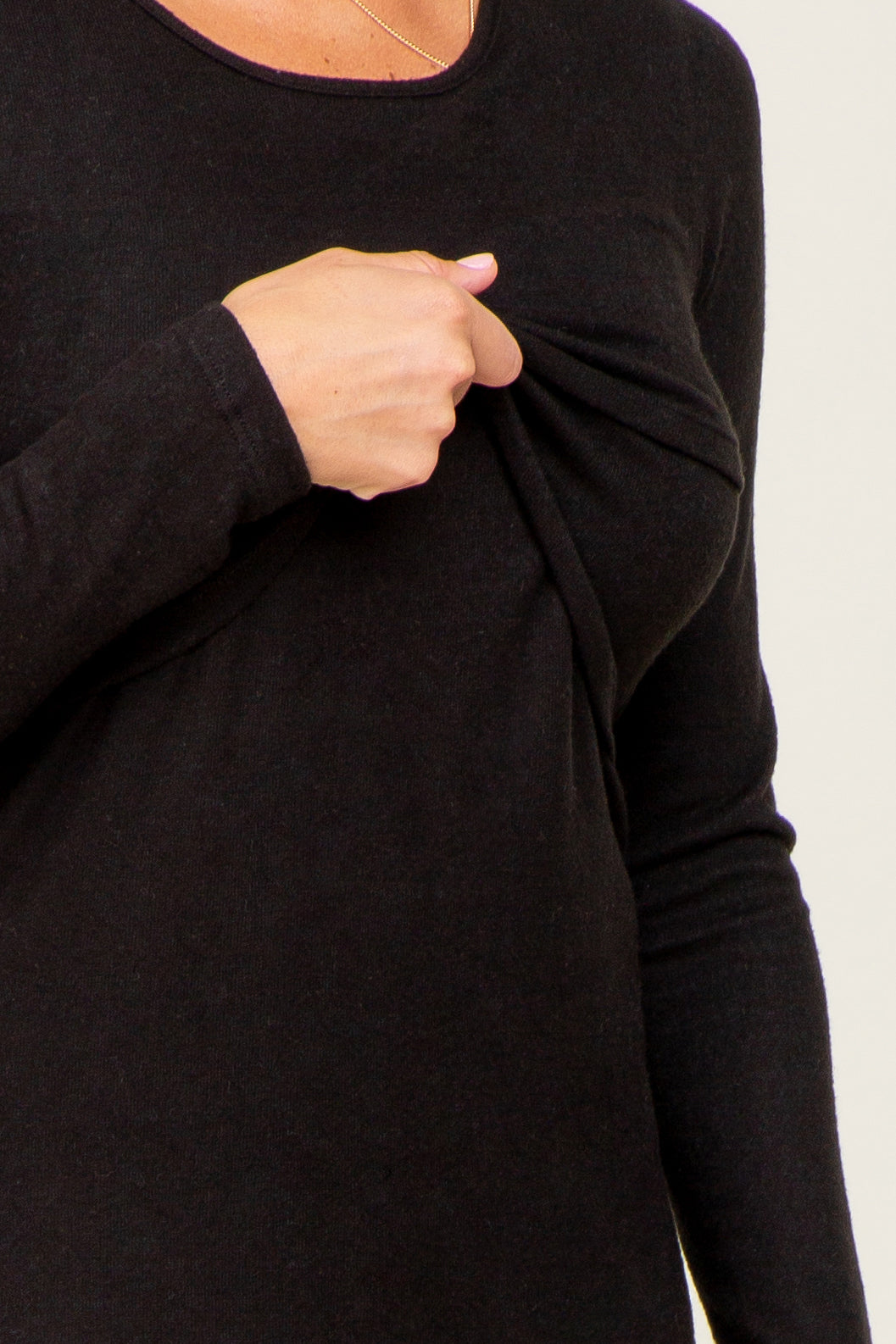 Three Little Tots Black Brushed Knit Long Sleeve Wrap Nursing Dress, additional view