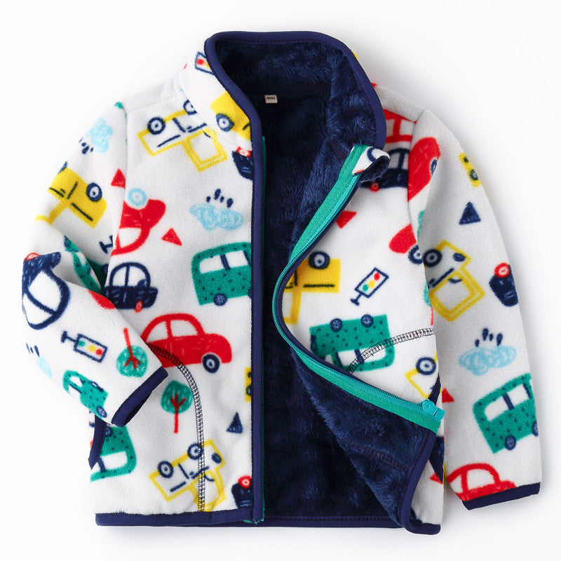 Boys Thick Fur Printed Coats Kids Zipper