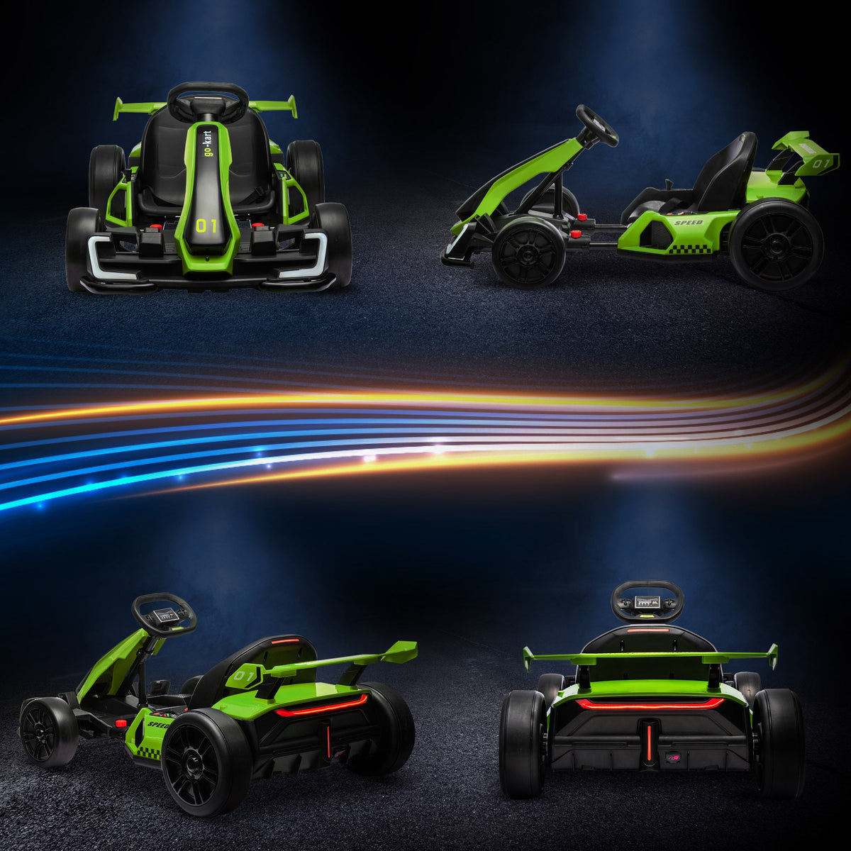Aosom 24V 7.5 MPH Electric Go Kart with Adjustable Seat, Slow Start, Green