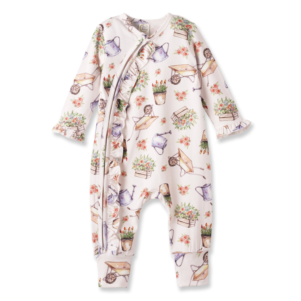Petal Patch Baby Girl Romper – Bamboo with Convertible Cuffs