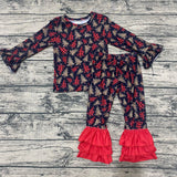 Buffalo Plaid trio trees two piece ruffle set