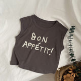 Three Little Tots Children's Letter Printed Sleeveless Vest For Boys And Girls Loose Casual Top, in Charcoal Gray