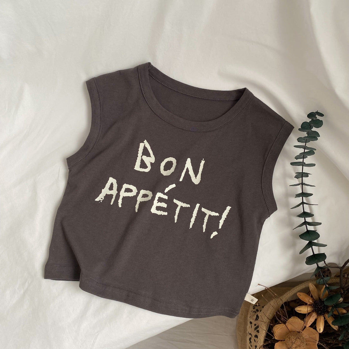 Three Little Tots Children's Letter Printed Sleeveless Vest For Boys And Girls Loose Casual Top, in Charcoal Gray