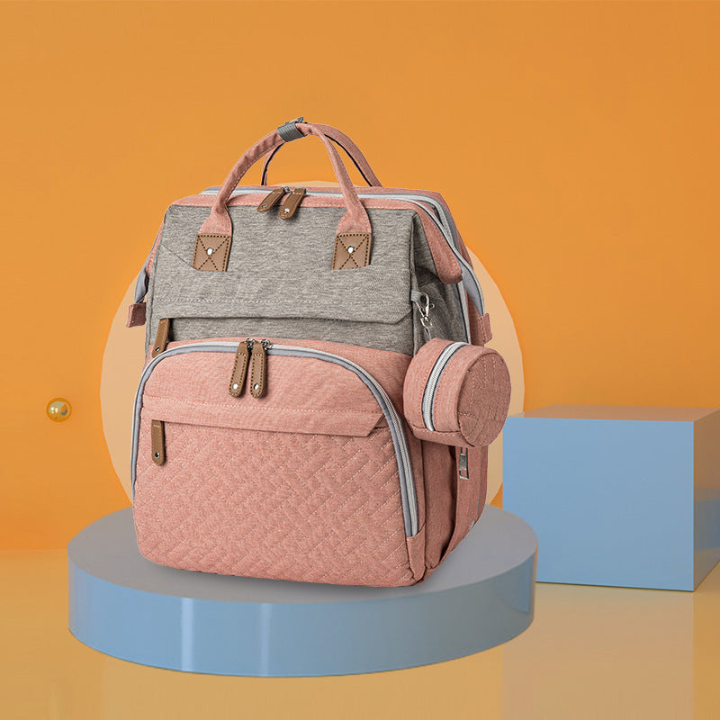 Three Little Tots New Mommy Backpack Can Hang Baby Stroller Baby Bag Folding Crib Mommy Bag, in Powder grey