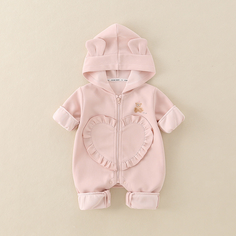 Three Little Tots Baby Girl Hooded Cartoon Cute Jumpsuit Infant Fall Outfit Jumpsuit