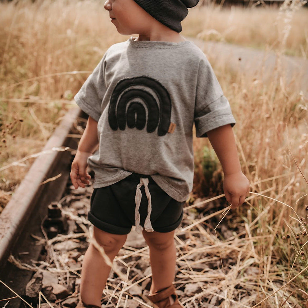 Rainbow Embroidered Short Sleeve T-Shirt and Shorts
