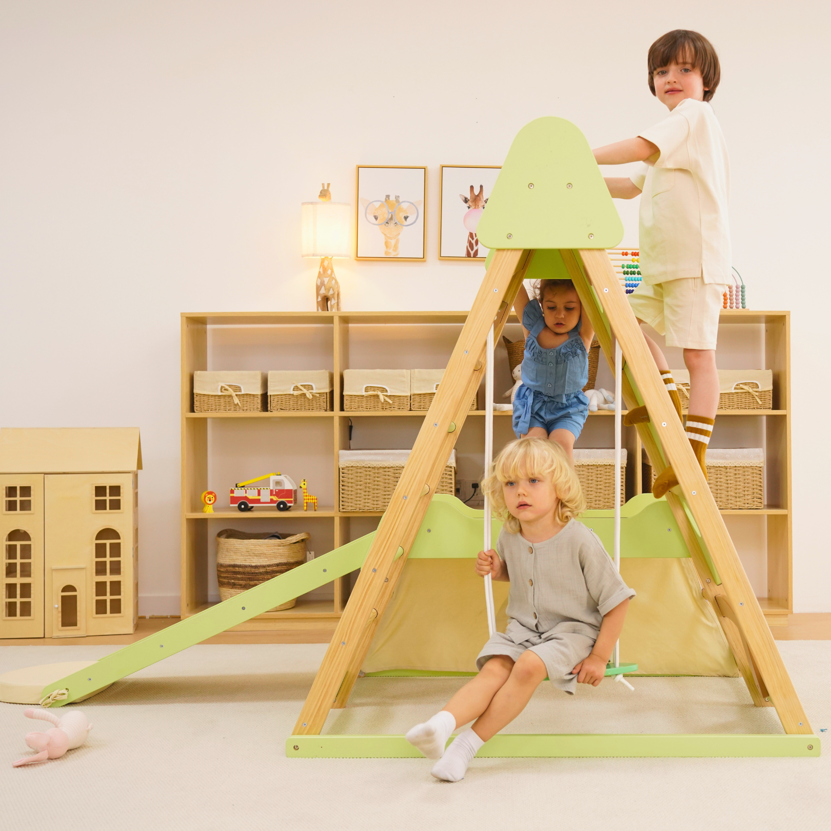 Three Little Tots Avenlur Bush 6-in-1 Indoor Wooden Jungle Gym Climber Montessori Toddler Playset wi, second additional photo