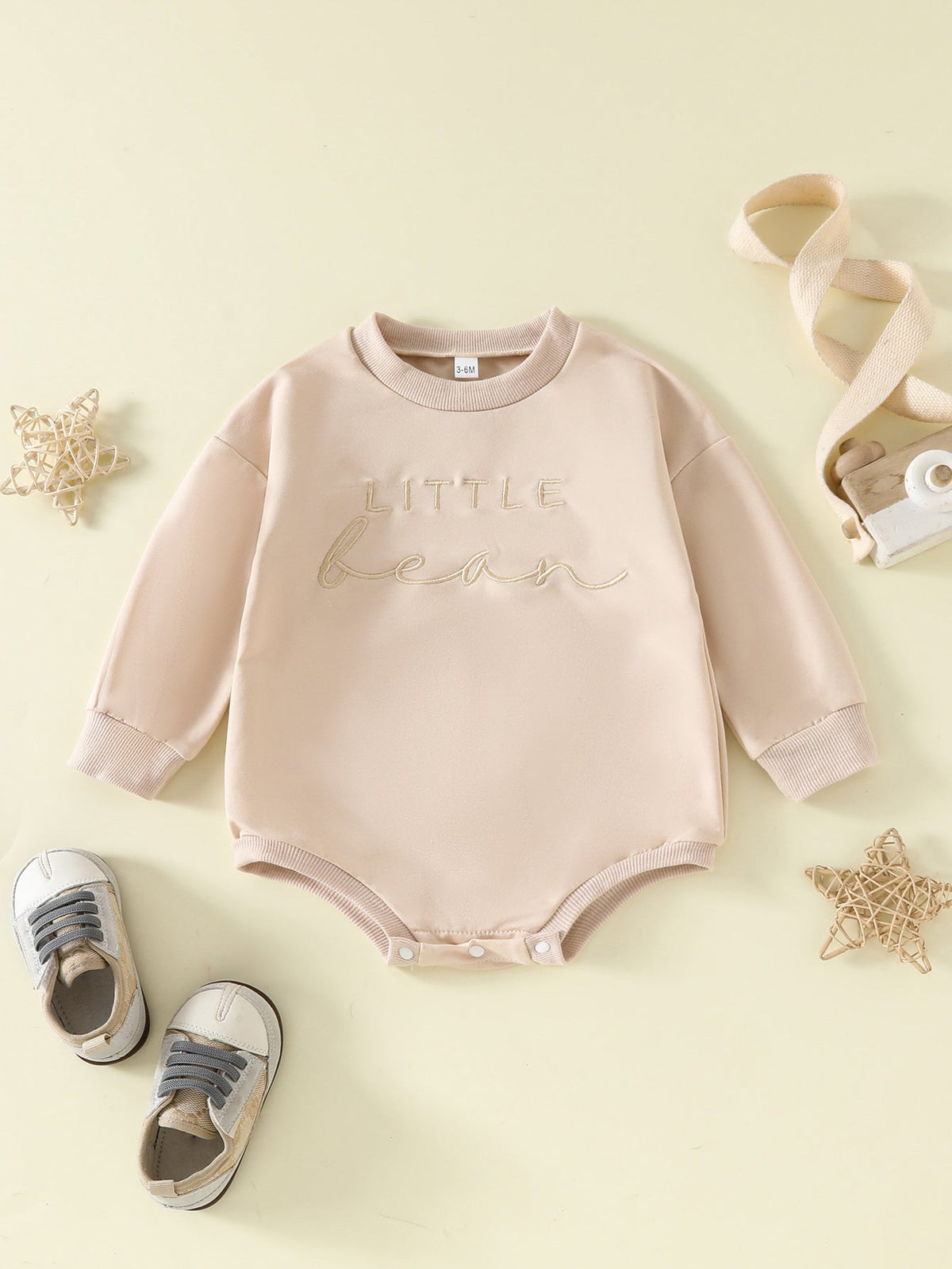 Three Little Tots Children Alphabet Embroidery Long-sleeve Jumpsuit, in Apricot
