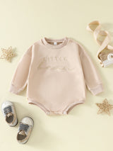 Three Little Tots Children Alphabet Embroidery Long-sleeve Jumpsuit, in Apricot
