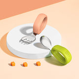 Three Little Tots Children's Stainless Steel Round Handle Fork And Spoon Set, in Green orange