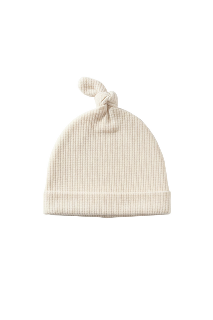 Cream Waffle Knit Newborn Baby Knot Hat