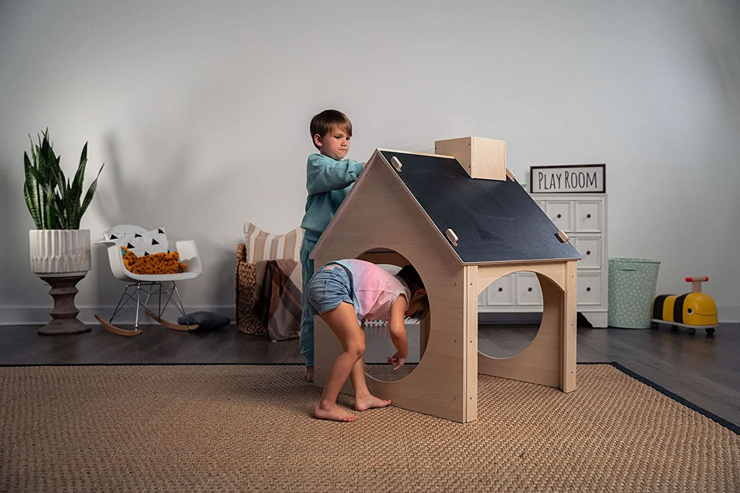 Three Little Tots Evergreen- Children's Playhouse with Chalkboard Roof, additional view