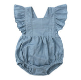 Three Little Tots Baby Cotton And Linen Summer Strap One Piece Suit, in Blue