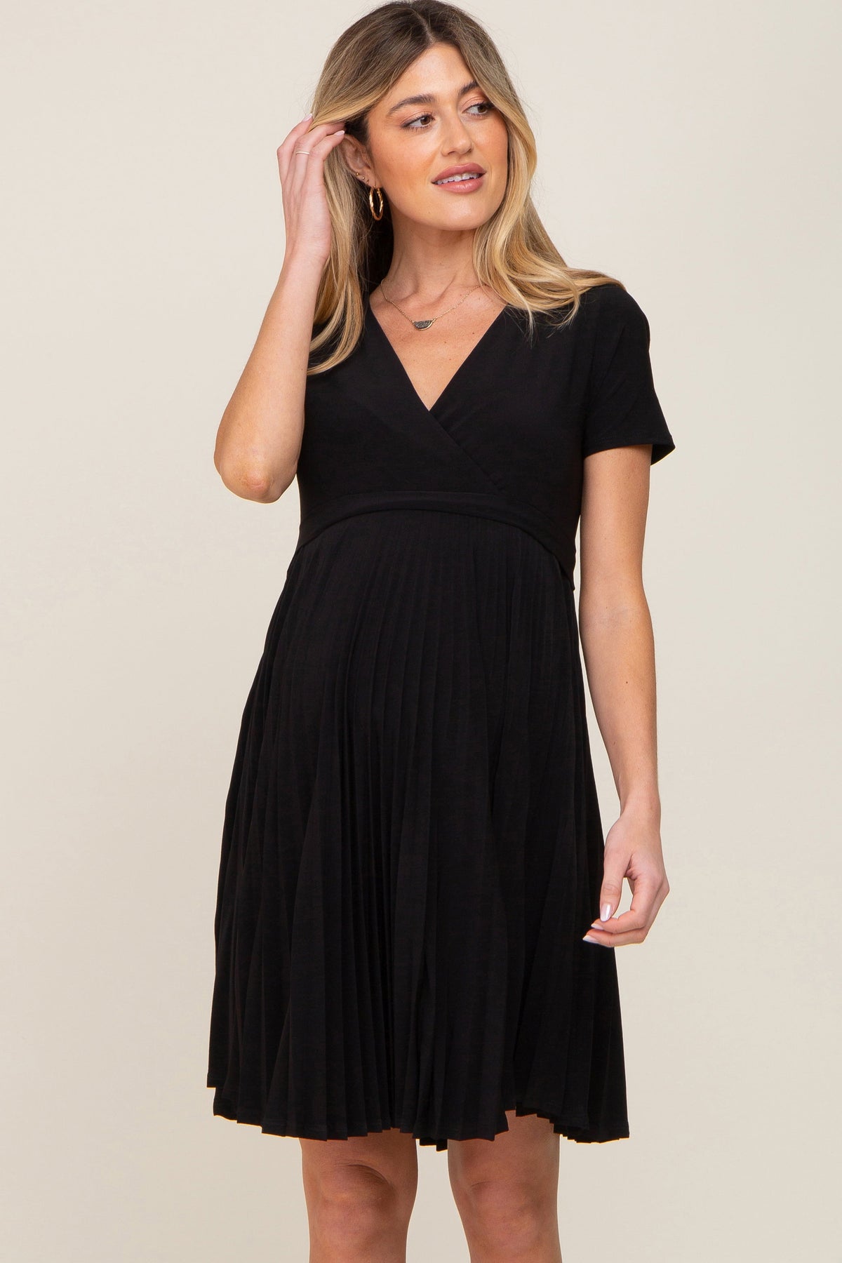Three Little Tots Black Pleated Maternity Nursing Dress
