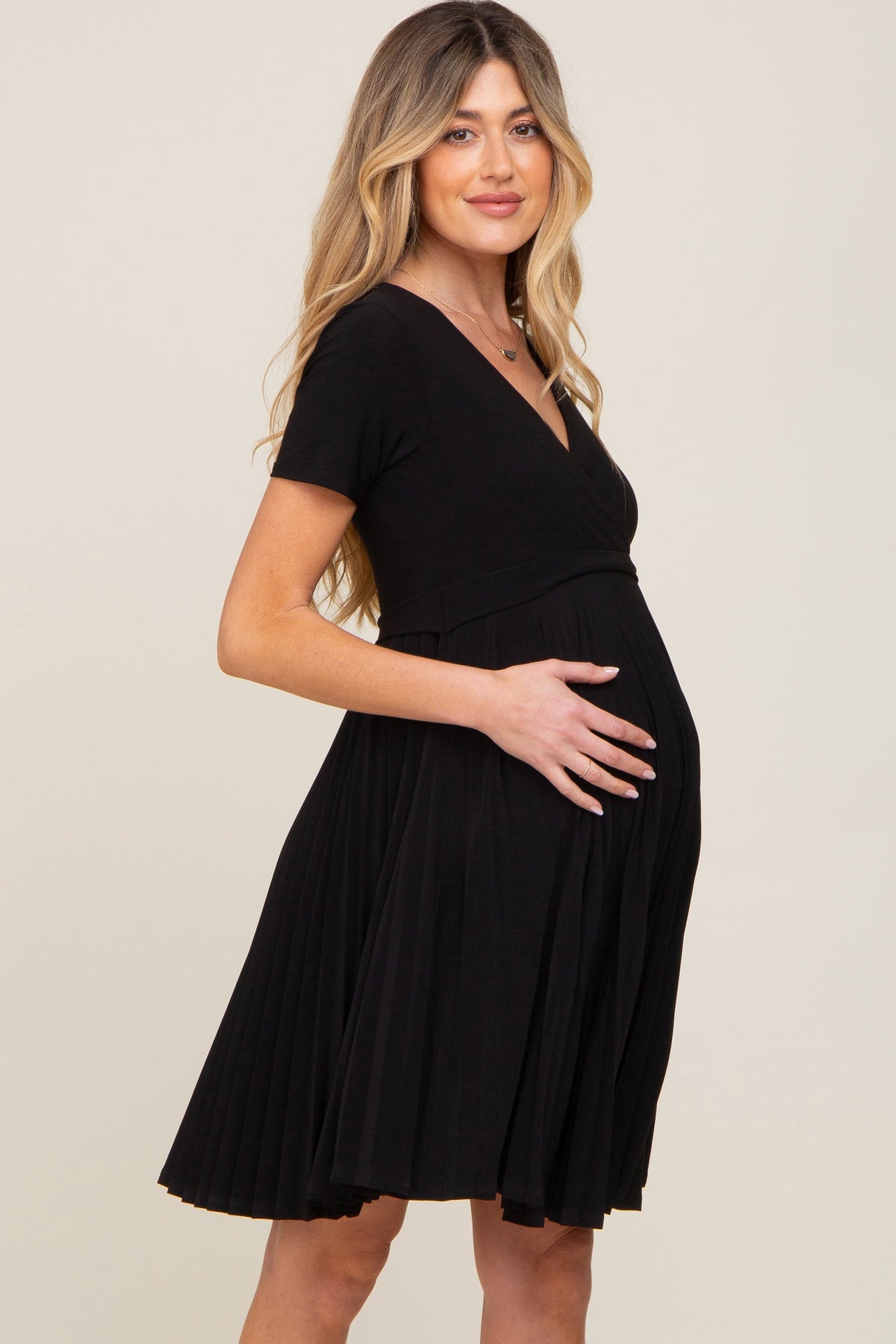 Three Little Tots Black Pleated Maternity Nursing Dress, additional product photo