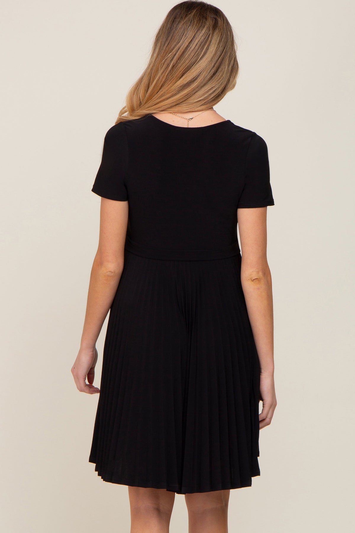 Three Little Tots Black Pleated Maternity Nursing Dress, alternate angle