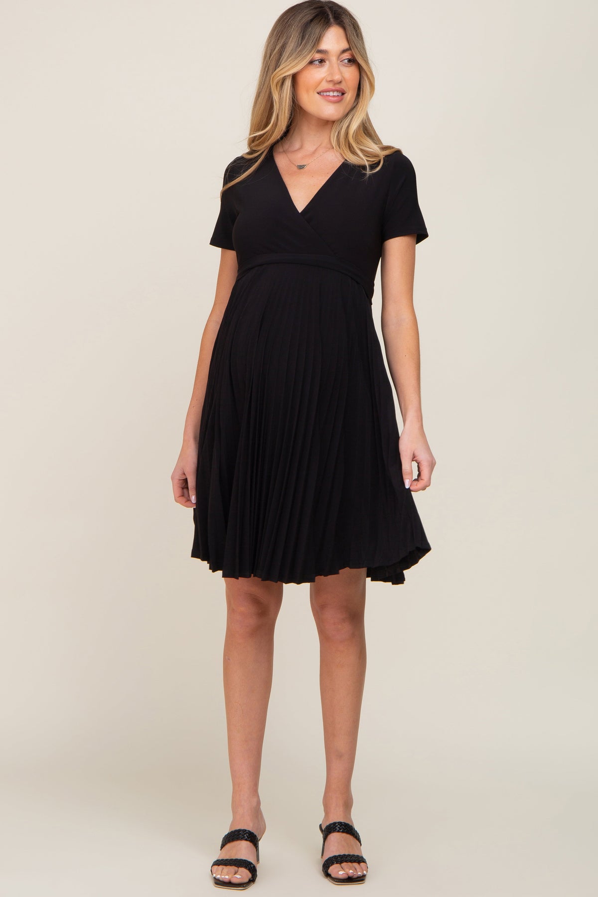 Three Little Tots Black Pleated Maternity Nursing Dress, additional view