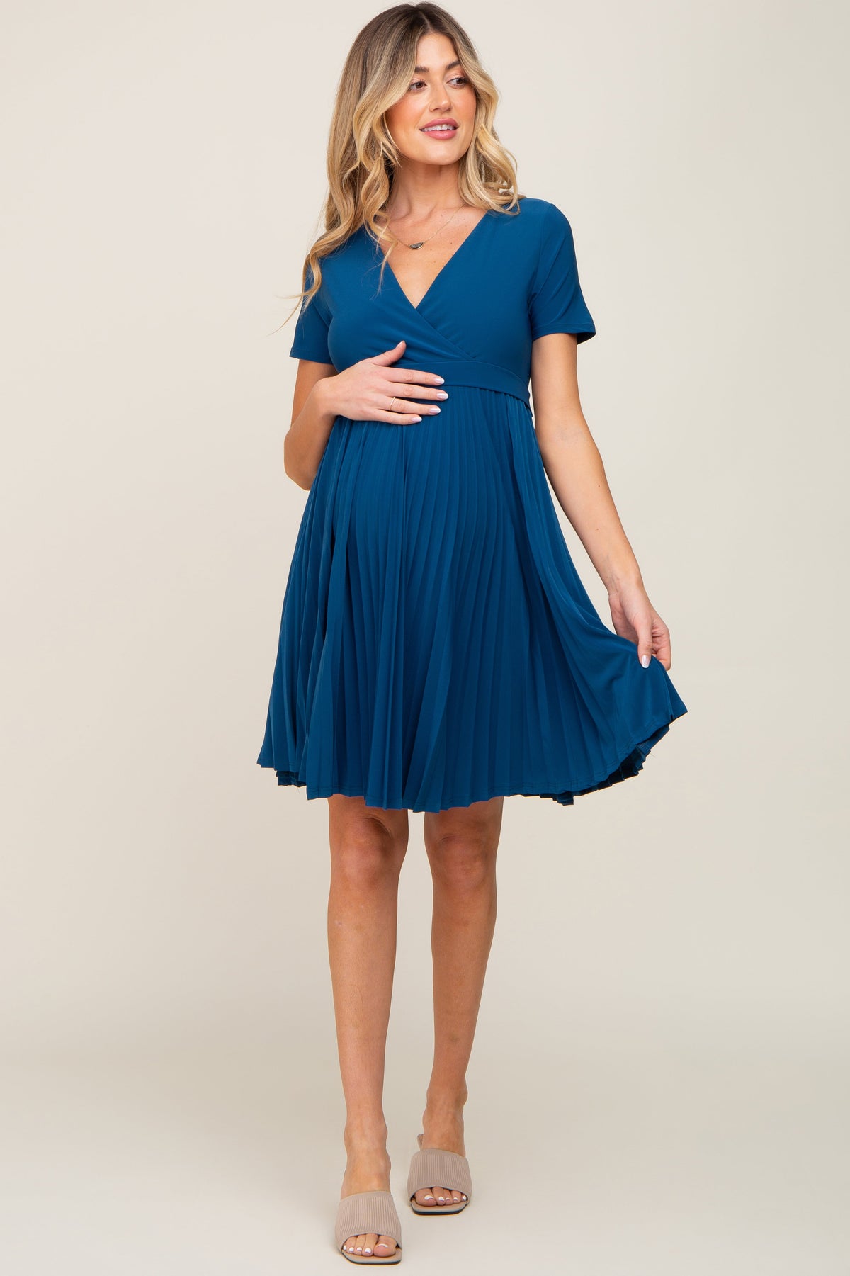 Three Little Tots Teal Pleated Maternity Nursing Dress, extra product detail
