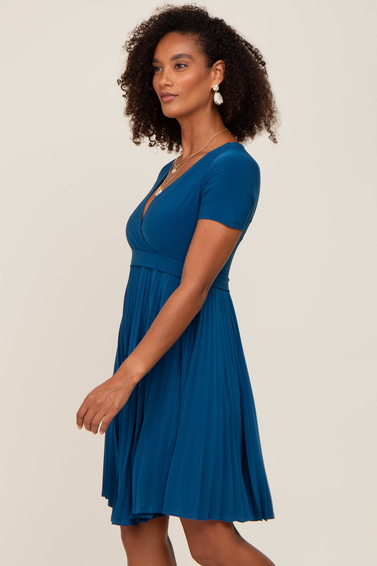 Three Little Tots Teal Pleated Maternity Nursing Dress, additional product photo