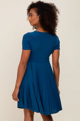 Three Little Tots Teal Pleated Maternity Nursing Dress, alternate angle