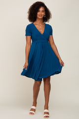 Three Little Tots Teal Pleated Maternity Nursing Dress, additional view