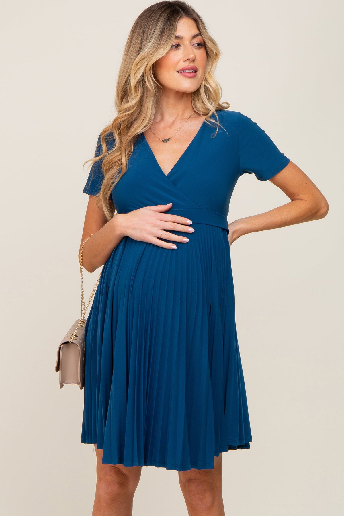 Three Little Tots Teal Pleated Maternity Nursing Dress