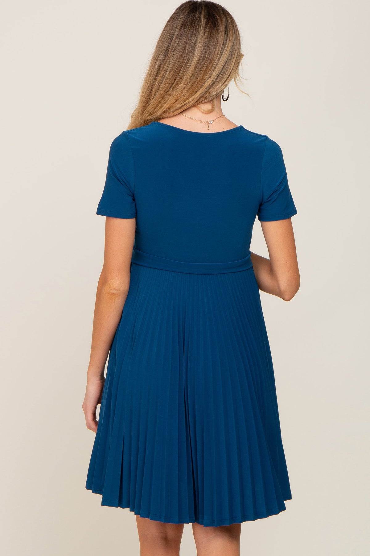 Three Little Tots Teal Pleated Maternity Nursing Dress, alternate angle