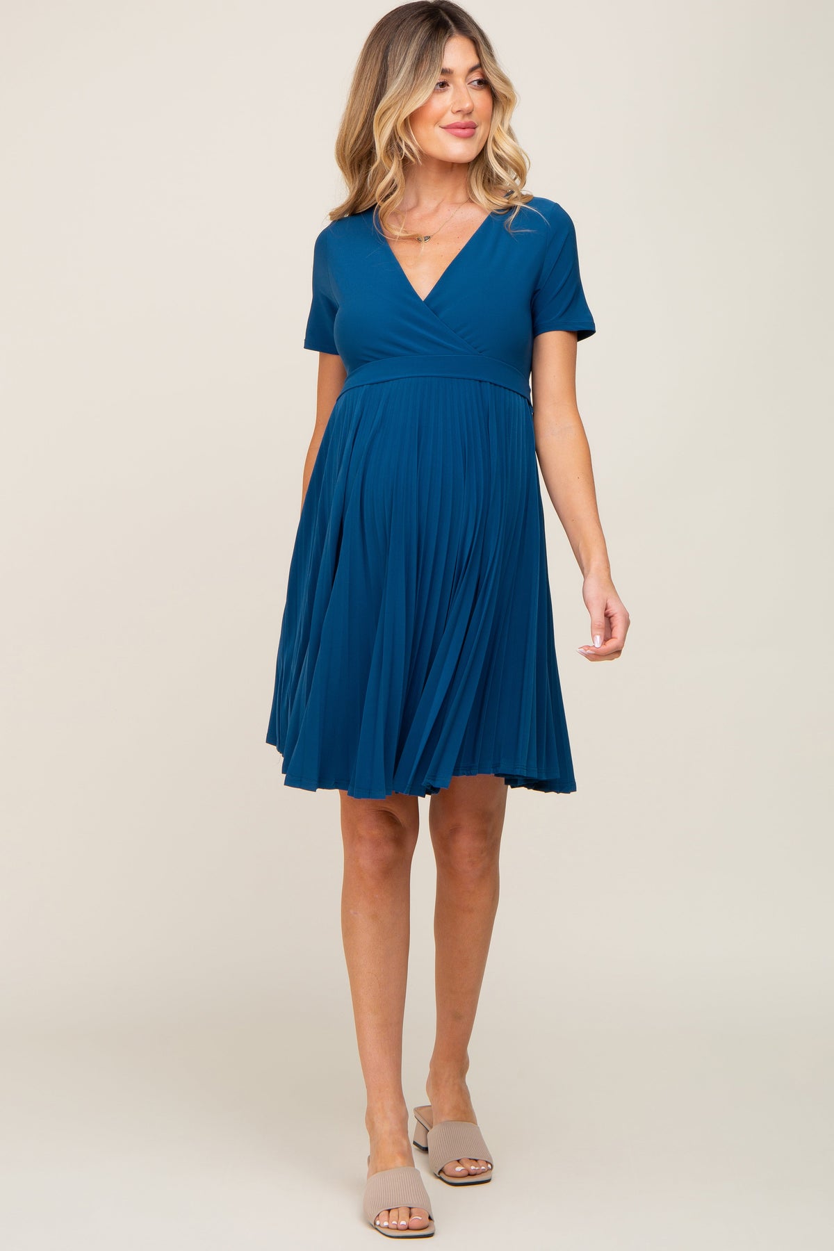 Three Little Tots Teal Pleated Maternity Nursing Dress, additional view