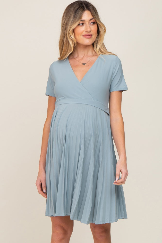 Three Little Tots Mint Pleated Maternity Nursing Dress