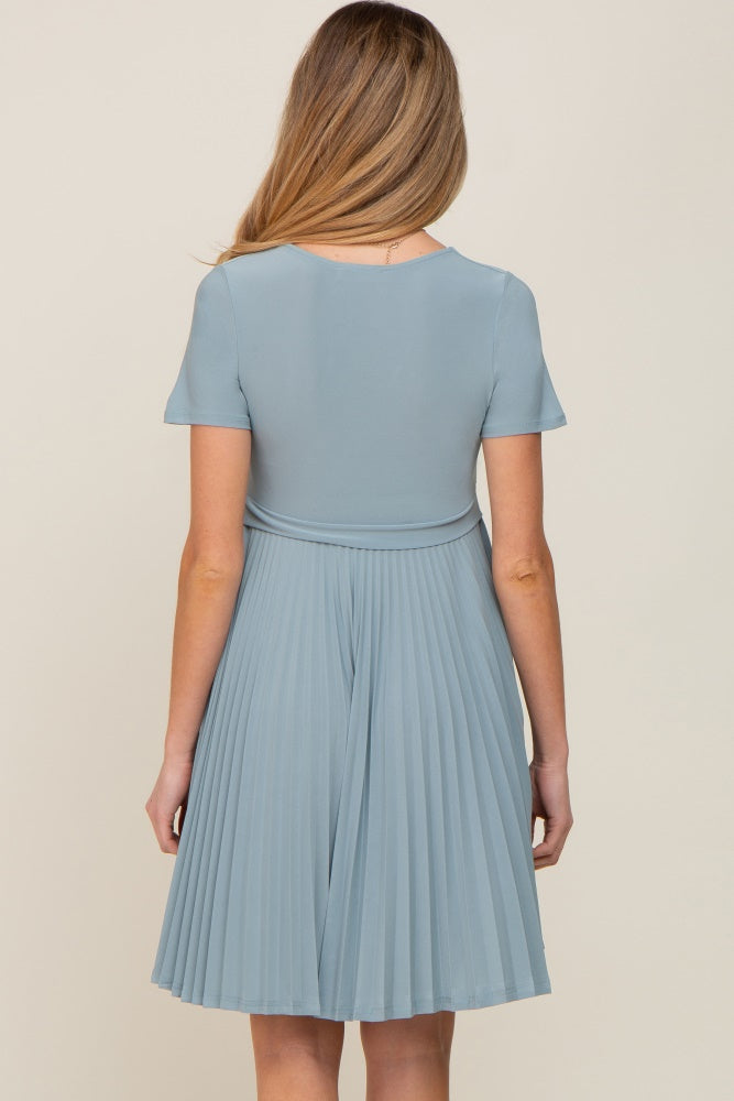 Three Little Tots Mint Pleated Maternity Nursing Dress, alternate angle