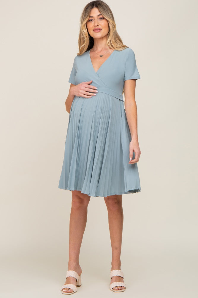 Three Little Tots Mint Pleated Maternity Nursing Dress, additional view