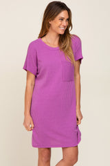 Three Little Tots Violet Ribbed Front Pocket Dolman Short Sleeve Maternity Dress, additional view