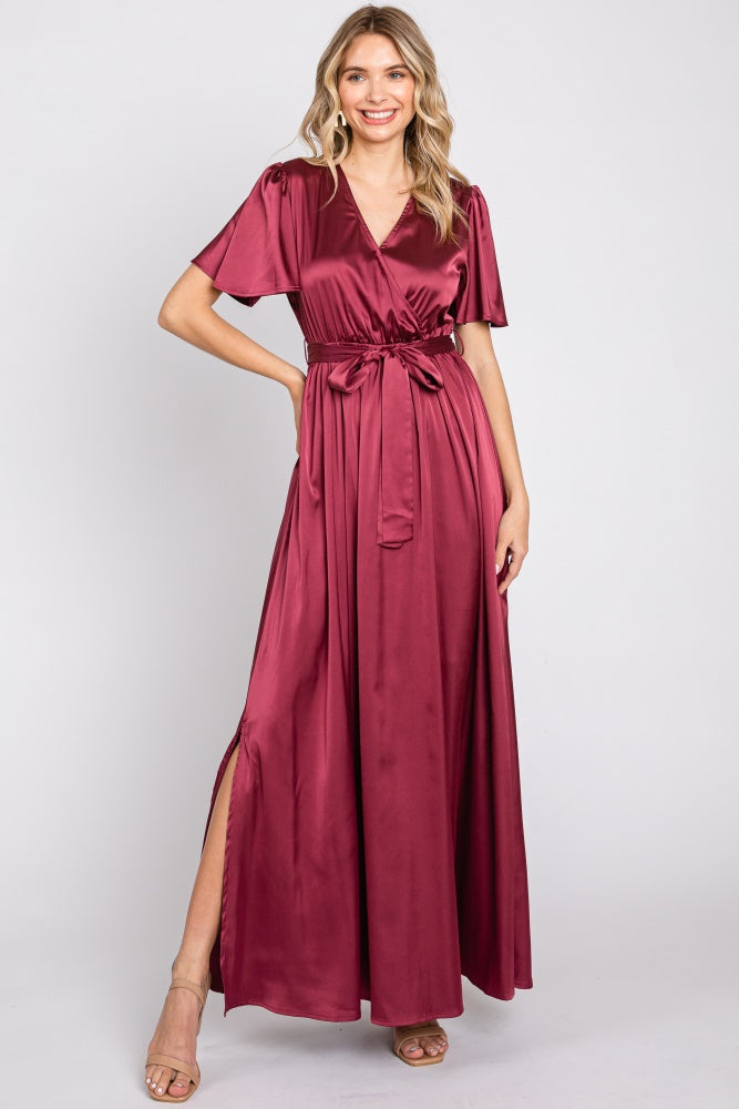 Three Little Tots Burgundy Satin Wrap Nursing Dress