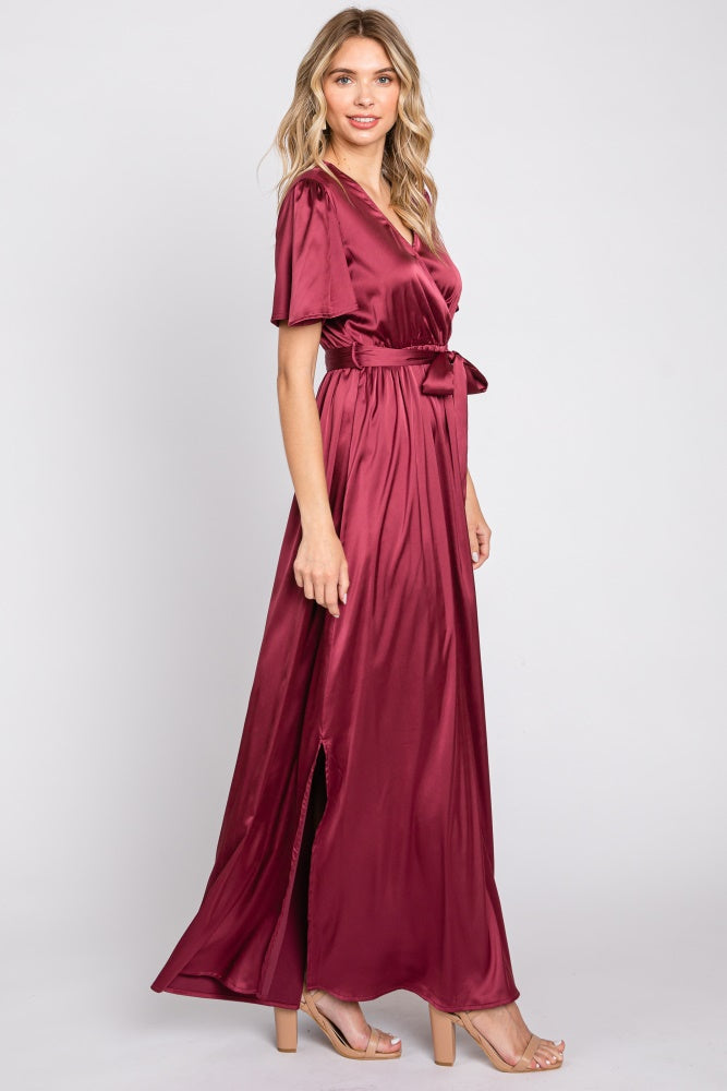 Three Little Tots Burgundy Satin Wrap Nursing Dress, additional product photo